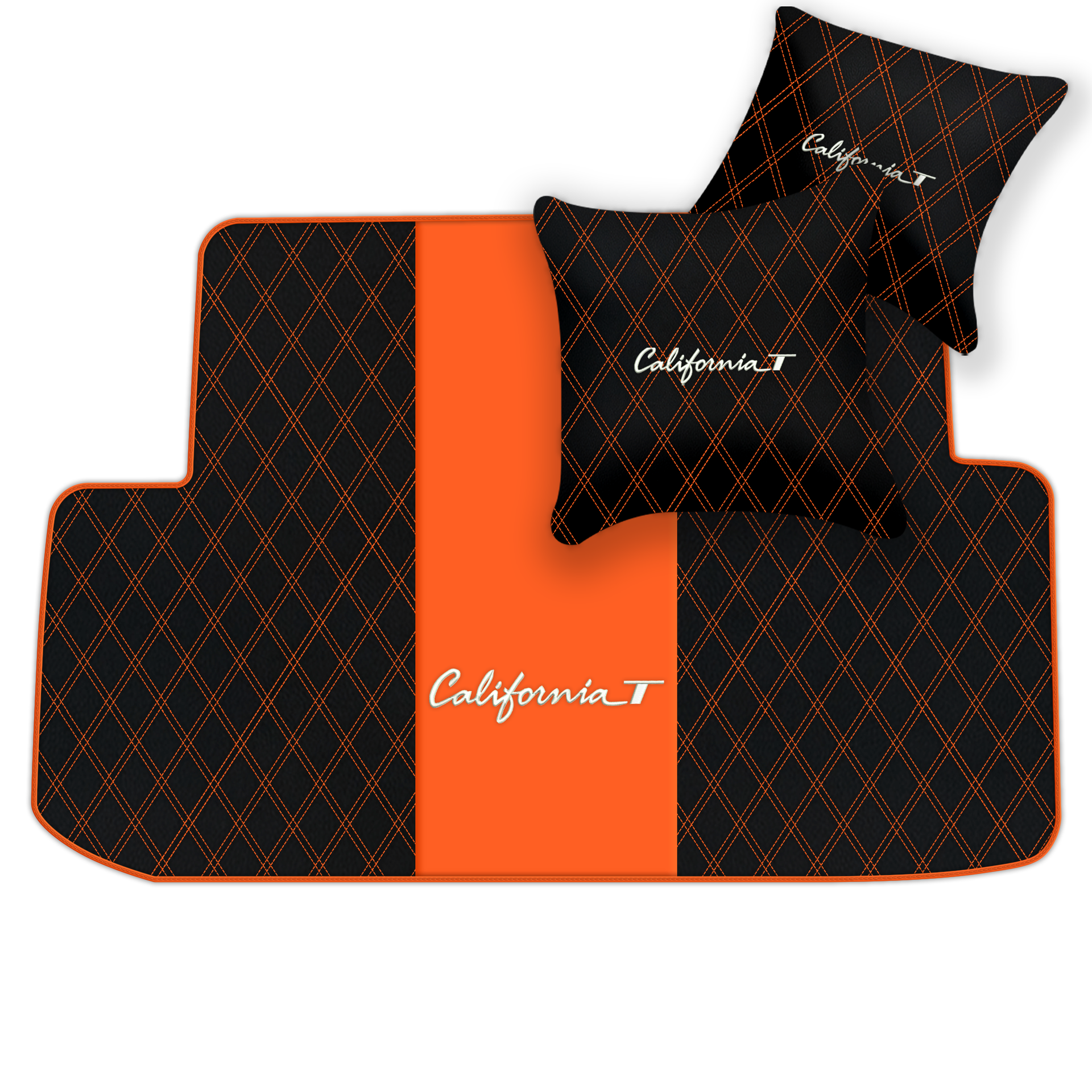 Black Leather Floor Mats for Ferrari California T (2015-2018) with Double Diamond Pattern | Full Set Option - AutoWin