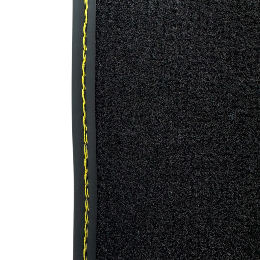 Black Floor Mats for Ferrari FF (2011-2016) with Leather Border | Yellow Edition