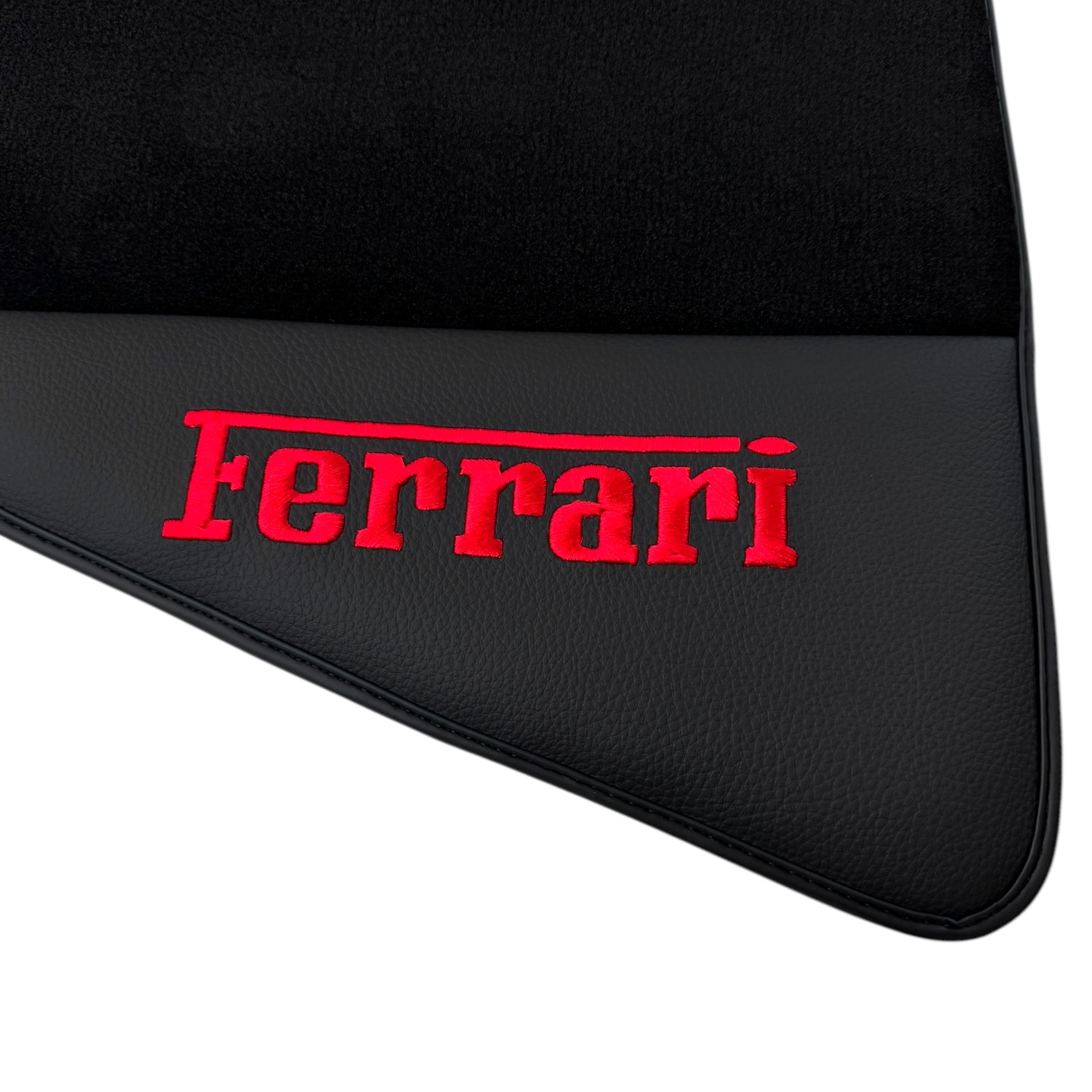 Black Floor Mats for Ferrari 296 GTS (2022-2024) with Leather | Red Logo