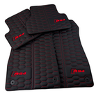 Black Leather Floor Mats for Audi RS 4 B9 Avant (2017-2024) Red Stitching