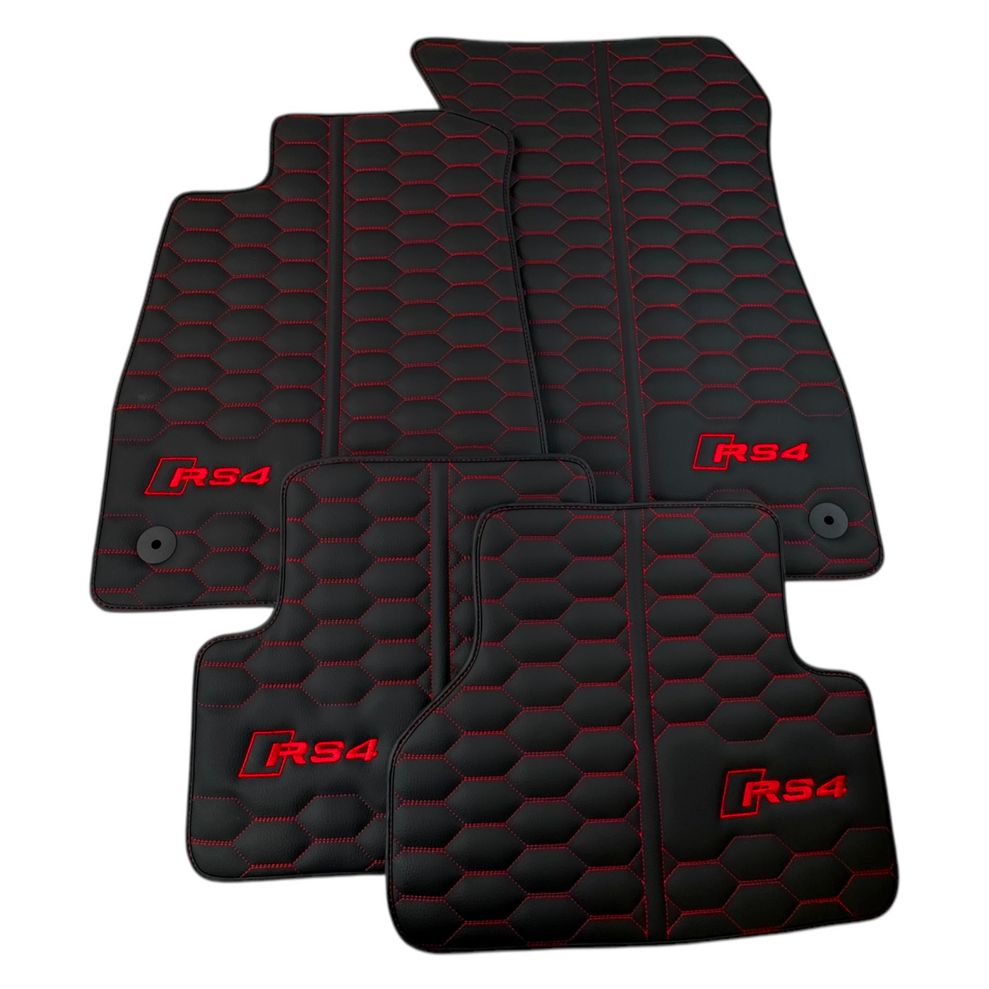 Black Leather Floor Mats for Audi RS 4 B9 Avant (2017-2024) Red Stitching