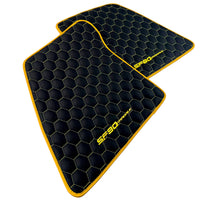 Black Leather Floor Mats for Ferrari SF90 Stradale (2019-2024) with Symmetrical Hex Pattern