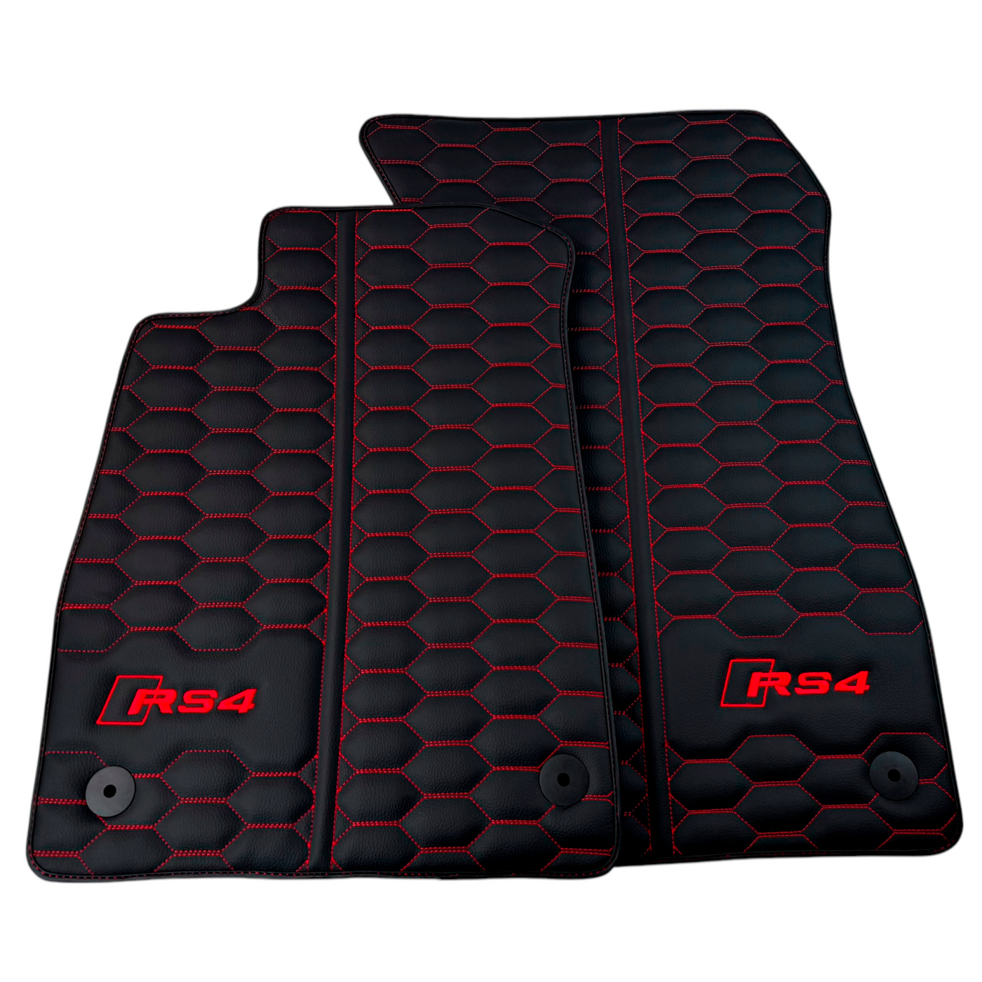 Black Leather Floor Mats for Audi RS 4 B9 Avant (2017-2024) Red Stitching