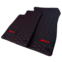 Black Leather Floor Mats for Audi RS 4 B9 Avant (2017-2024) Red Stitching