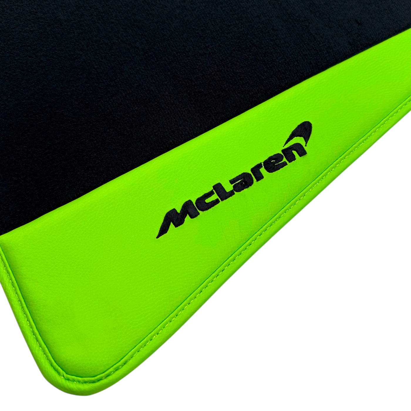 Black Floor Mats for McLaren 570S (2015-2021) with Green Leather | McLaren Logo