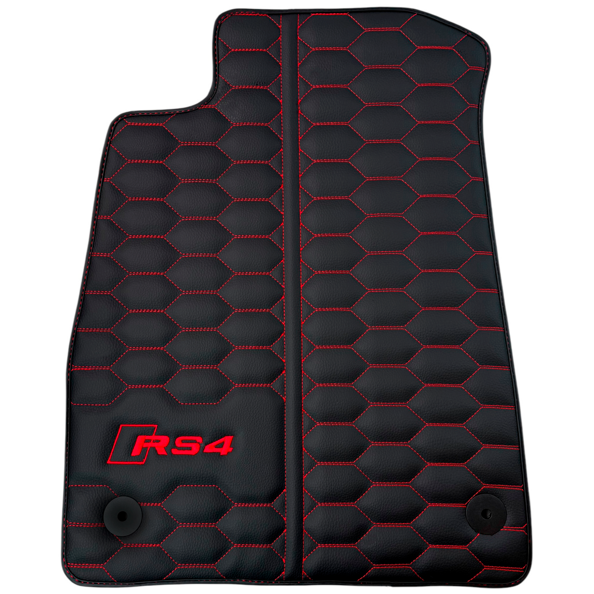Black Leather Floor Mats for Audi RS 4 B9 Avant (2017-2024) Red Stitching