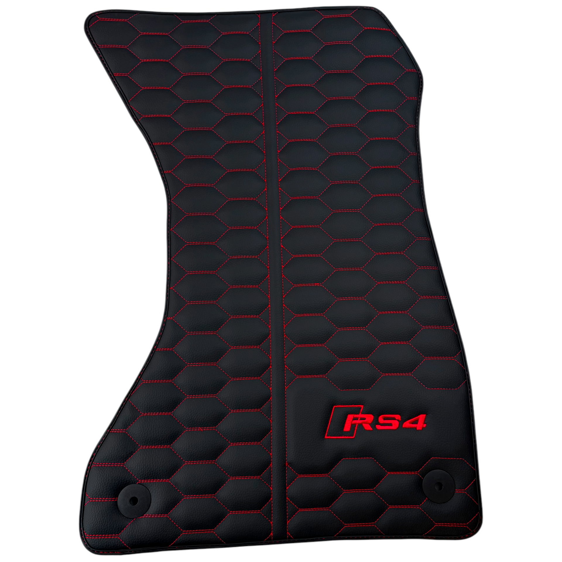 Black Leather Floor Mats for Audi RS 4 B9 Avant (2017-2024) Red Stitching