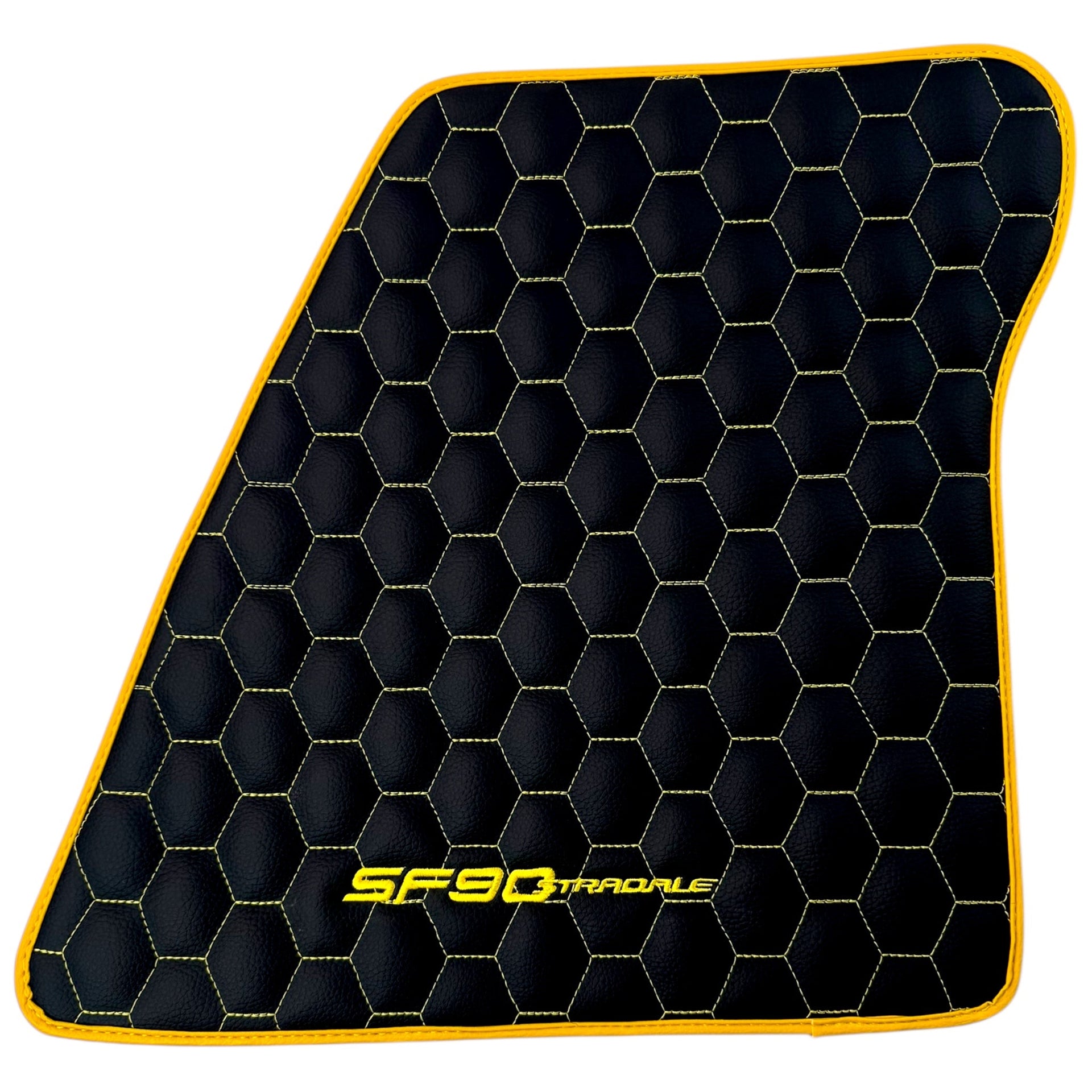 Black Leather Floor Mats for Ferrari SF90 Stradale (2019-2024) with Symmetrical Hex Pattern