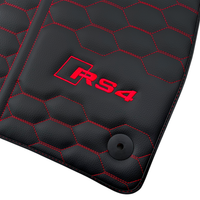 Black Leather Floor Mats for Audi RS 4 B9 Avant (2017-2024) Red Stitching