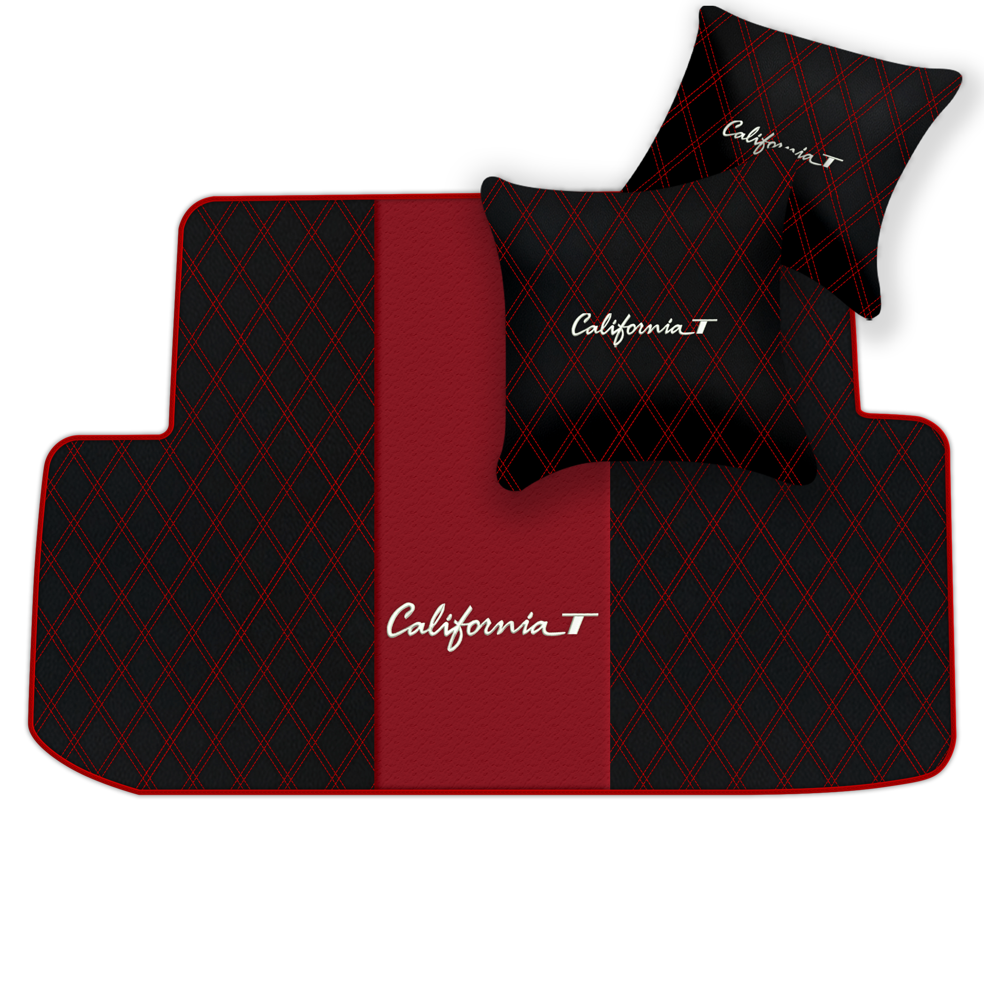 Black Leather Floor Mats for Ferrari California T (2015-2018) with Double Diamond Pattern | Full Set Option - AutoWin