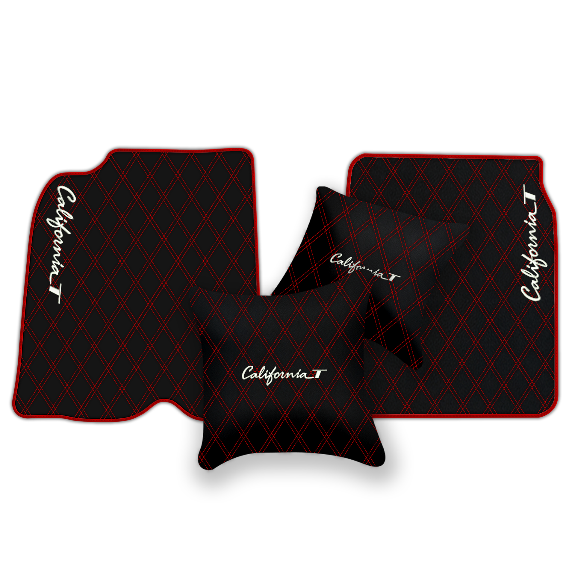 Black Leather Floor Mats for Ferrari California T (2015-2018) with Double Diamond Pattern | Full Set Option - AutoWin