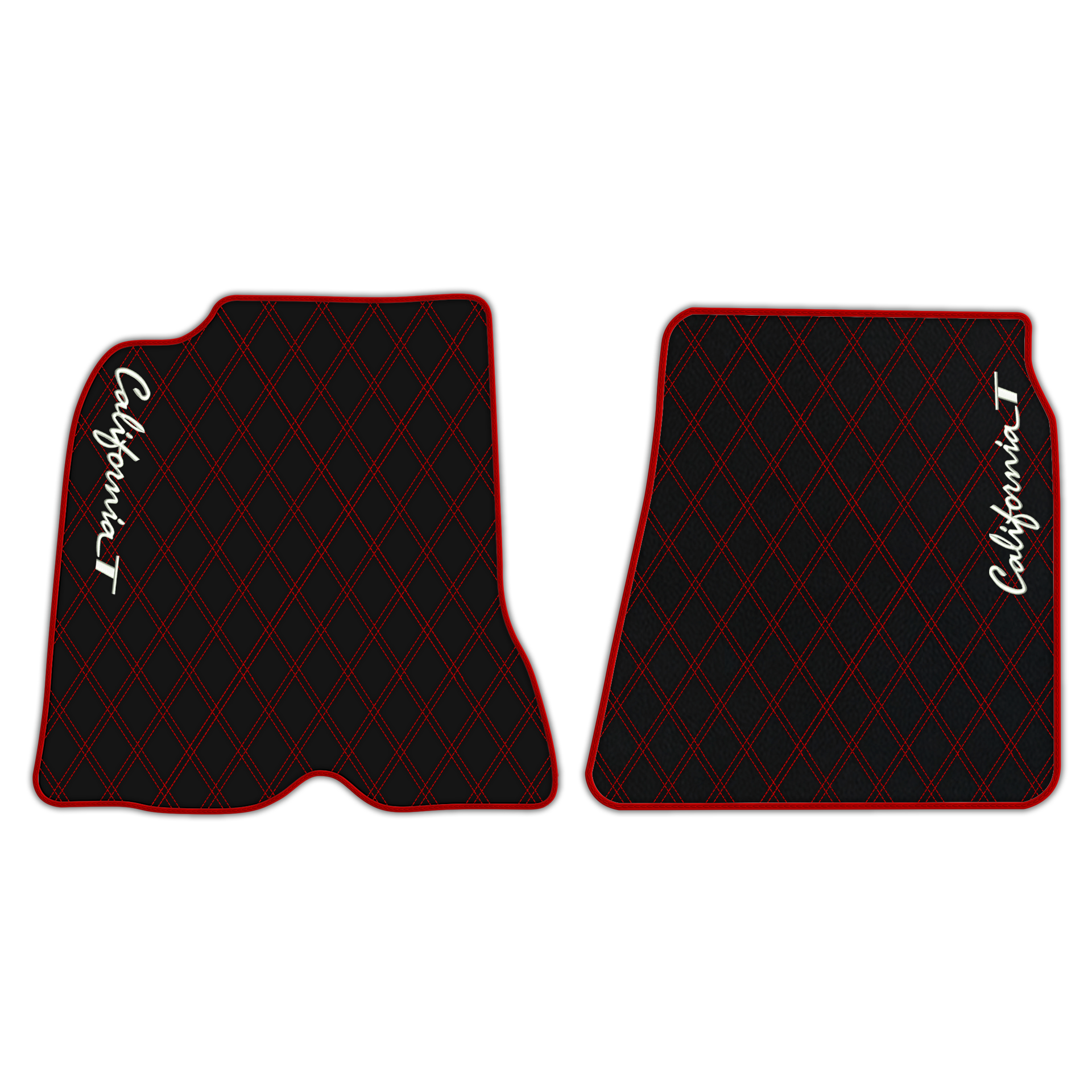Black Leather Floor Mats for Ferrari California T (2015-2018) with Double Diamond Pattern | Full Set Option - AutoWin