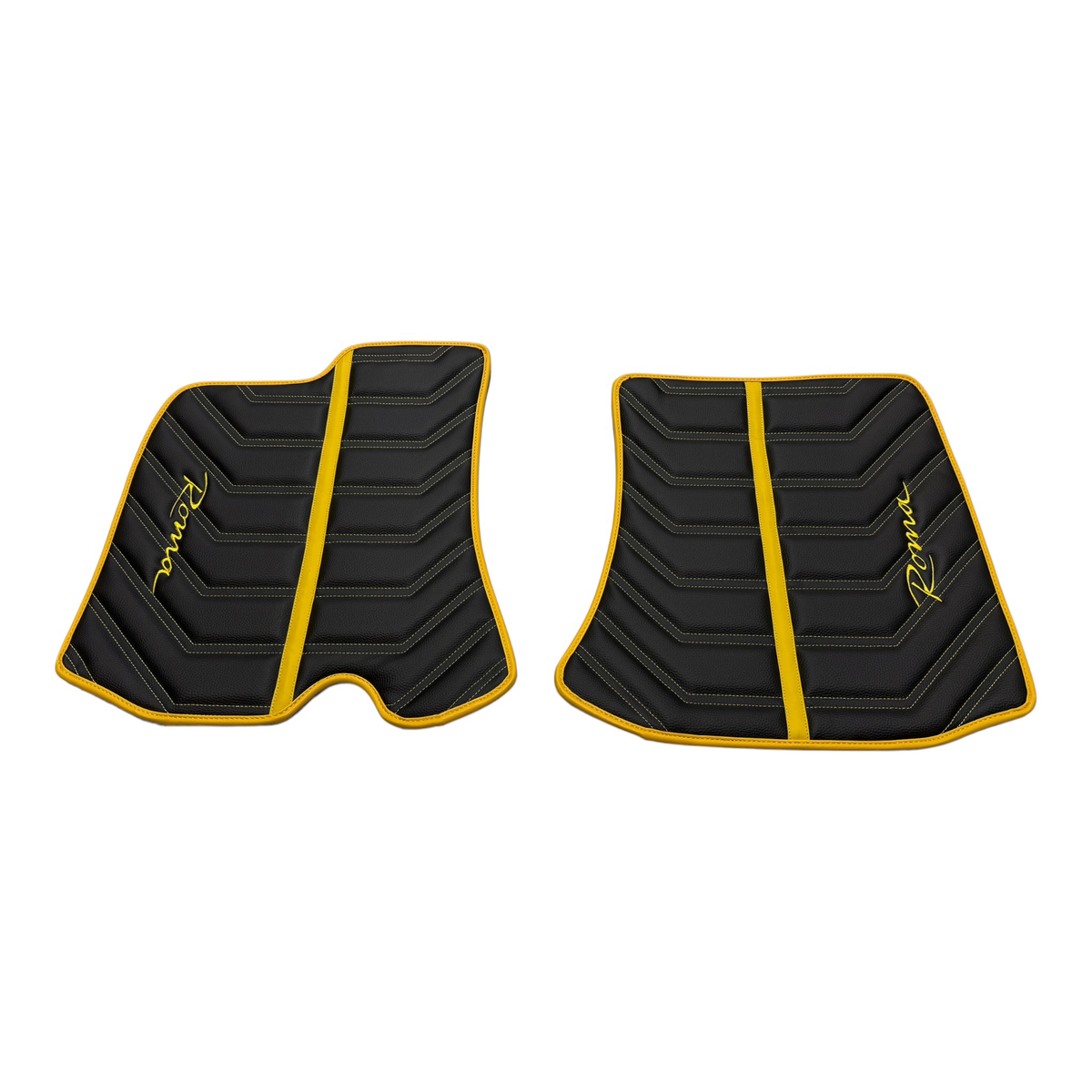 Black Leather Floor Mats for Ferrari Roma (2021-2024) Yellow Sewing