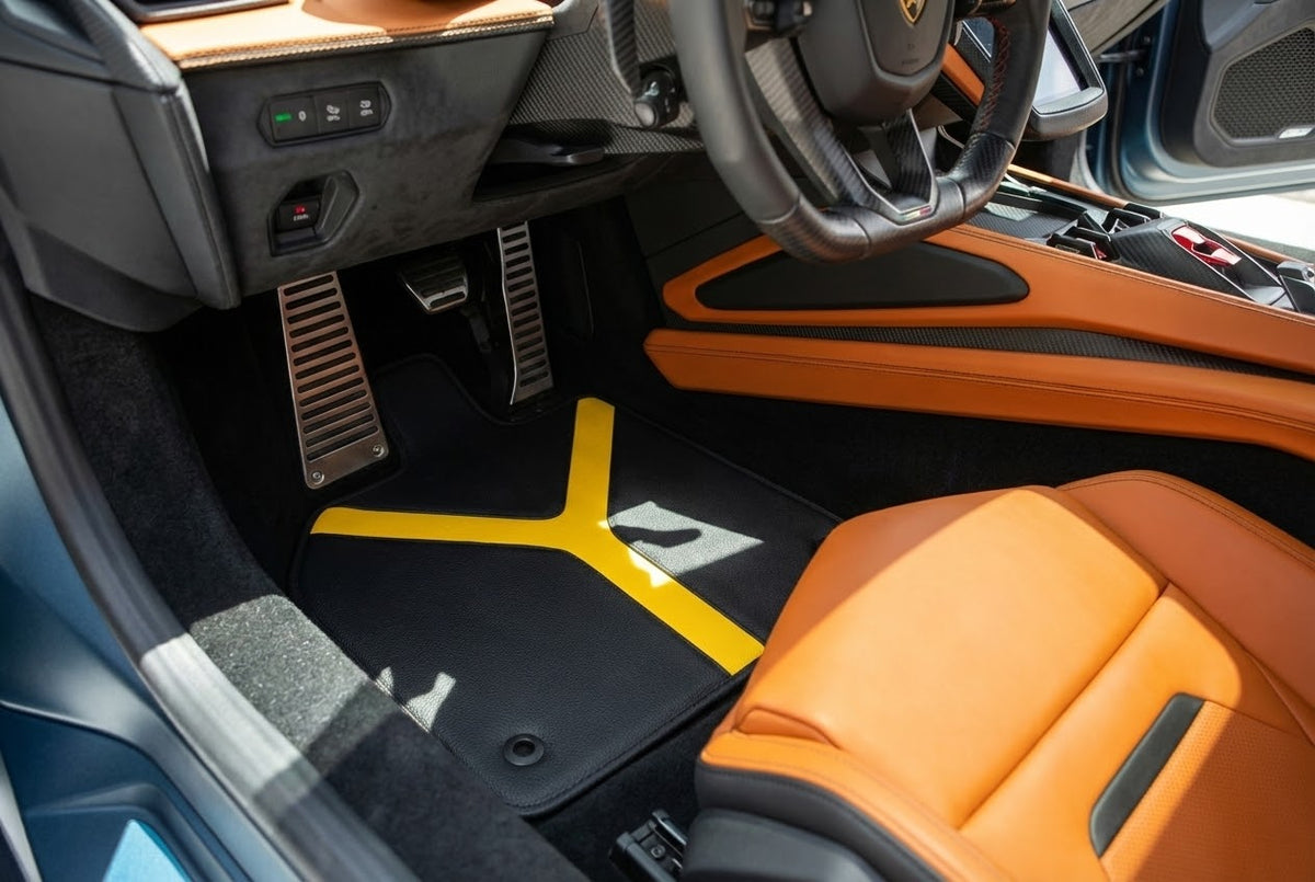 Customizable Floor Mats From Carpet with Leather A56 Pattern for Lamborghini Temerario (2025-2026)