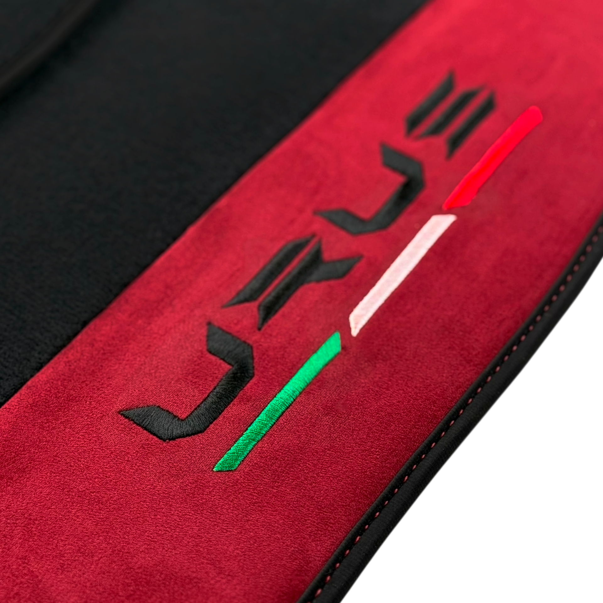 Black Floor Mats for Lamborghini Urus with Bordeaux Alcantara Leather