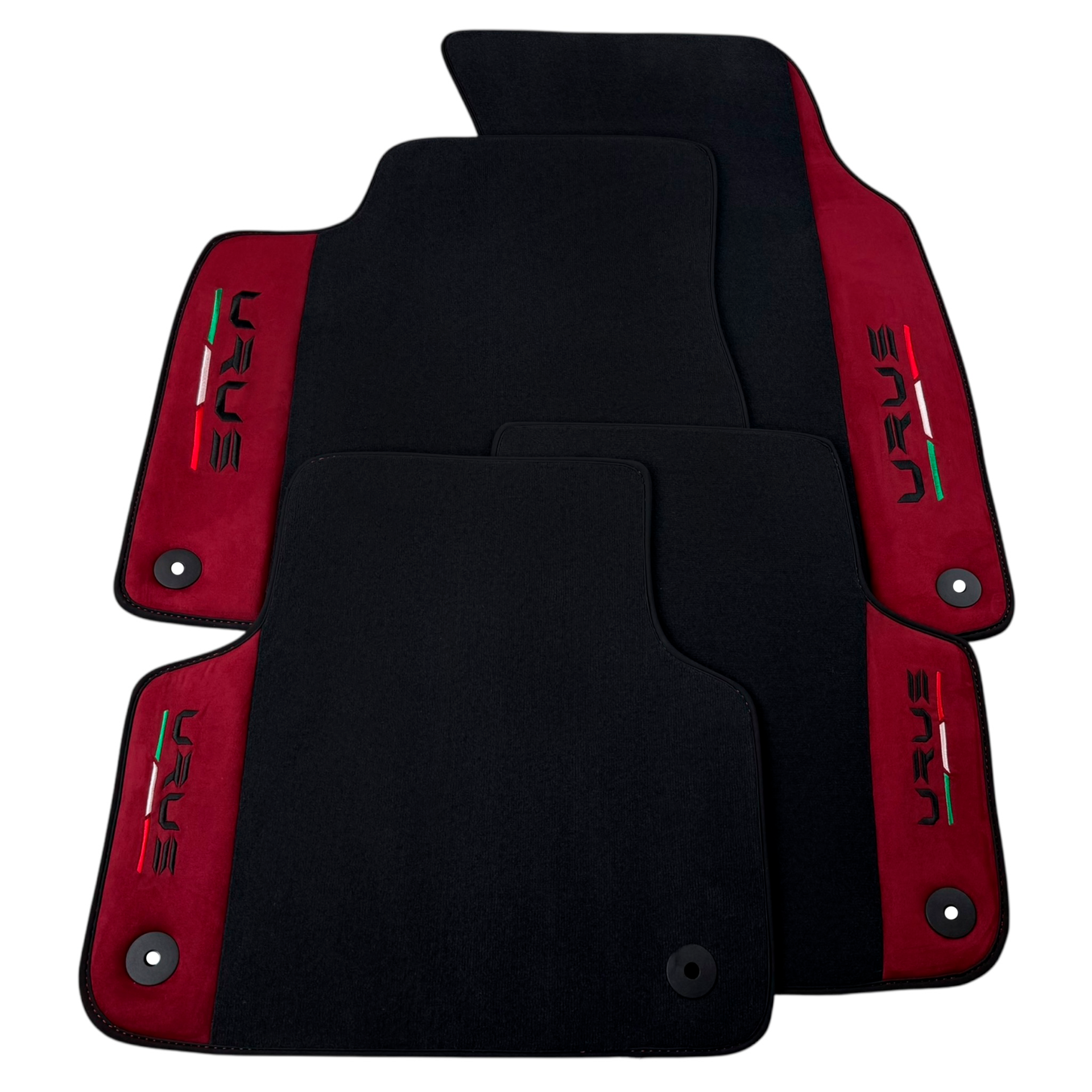 Black Floor Mats for Lamborghini Urus with Bordeaux Alcantara Leather