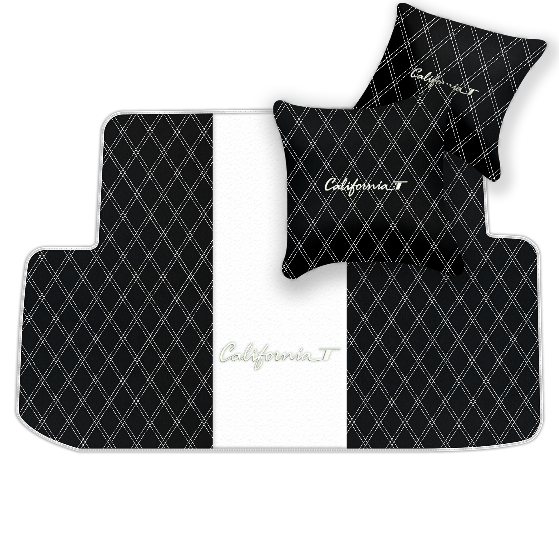 Black Leather Floor Mats for Ferrari California T (2015-2018) with Double Diamond Pattern | Full Set Option - AutoWin