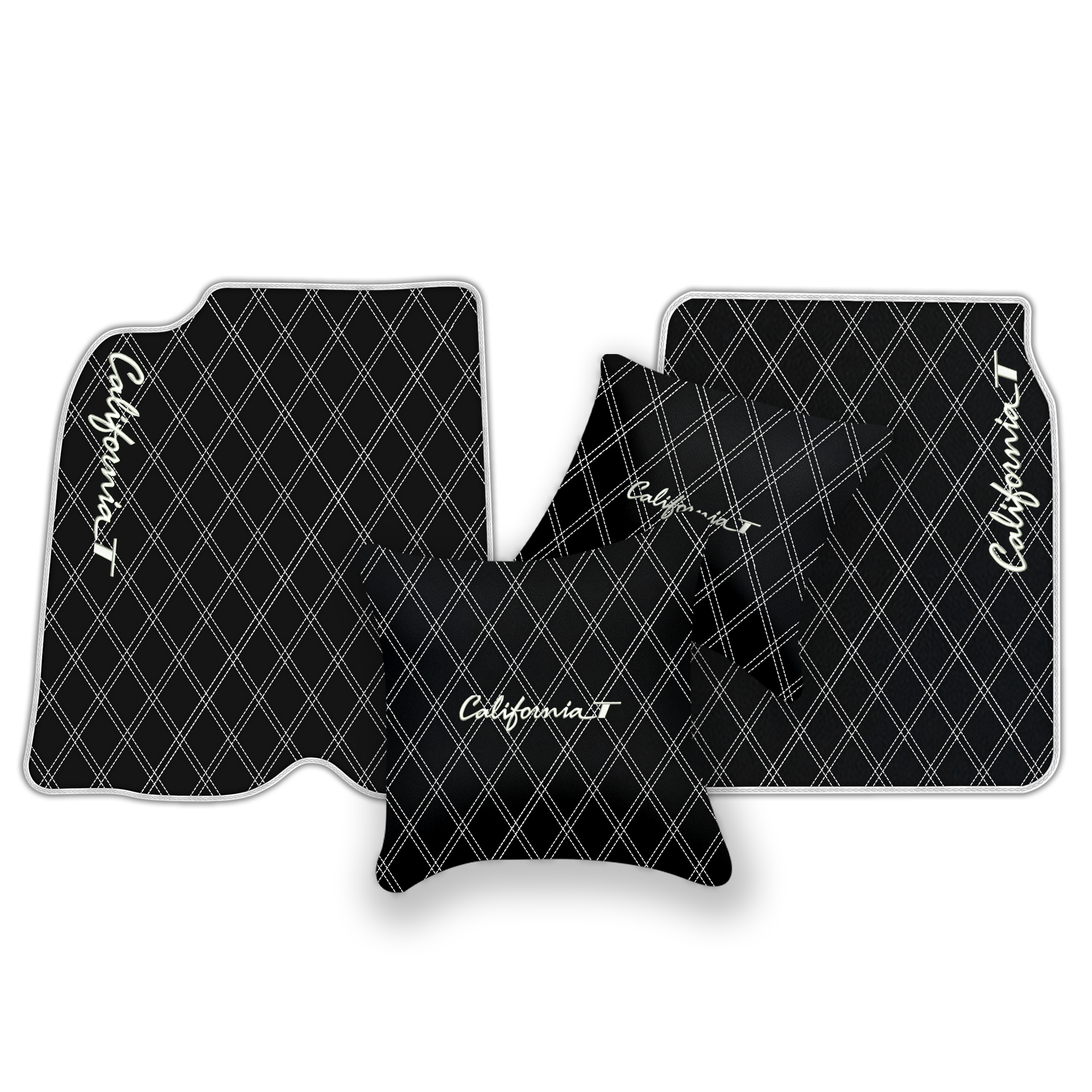 Black Leather Floor Mats for Ferrari California T (2015-2018) with Double Diamond Pattern | Full Set Option - AutoWin
