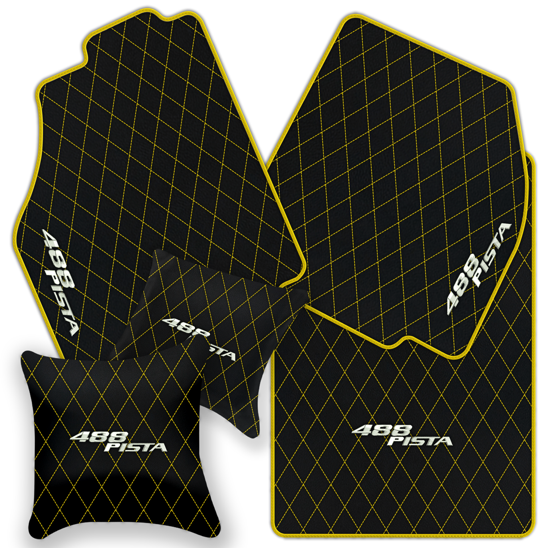 Luxury Black Leather Floor Mats for Ferrari 488 GTB (2016-2022)