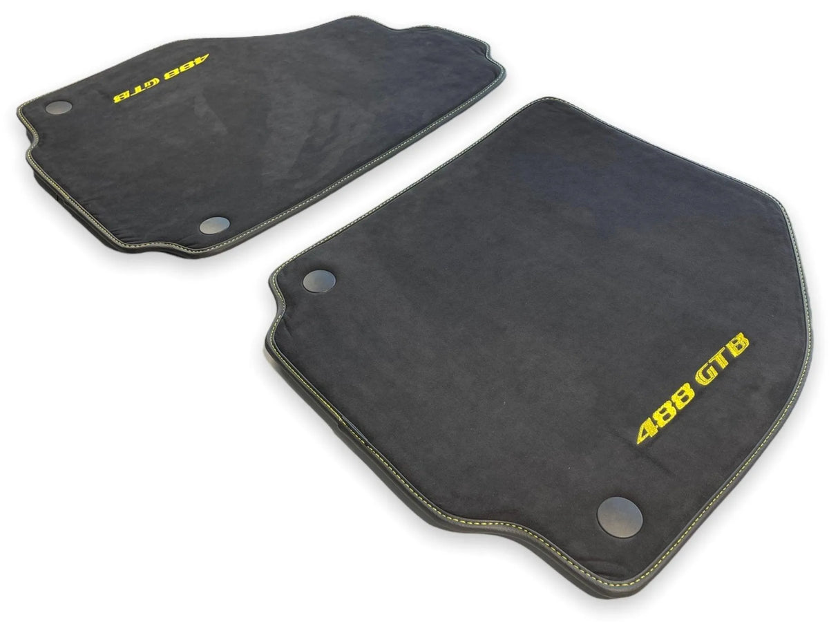 Alcantara Floor Mats For Ferrari 488 GTB 2016-2022 Yellow Logo - AutoWin