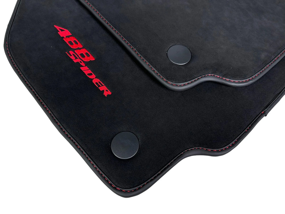 Alcantara Floor Mats for Ferrari 488 Spider 2016-2022 Red Sewing - AutoWin