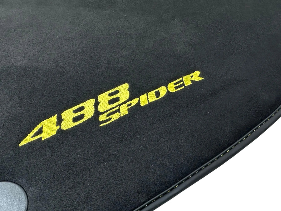 Alcantara Floor Mats for Ferrari 488 Spider 2016-2022 Yellow Sewing - AutoWin