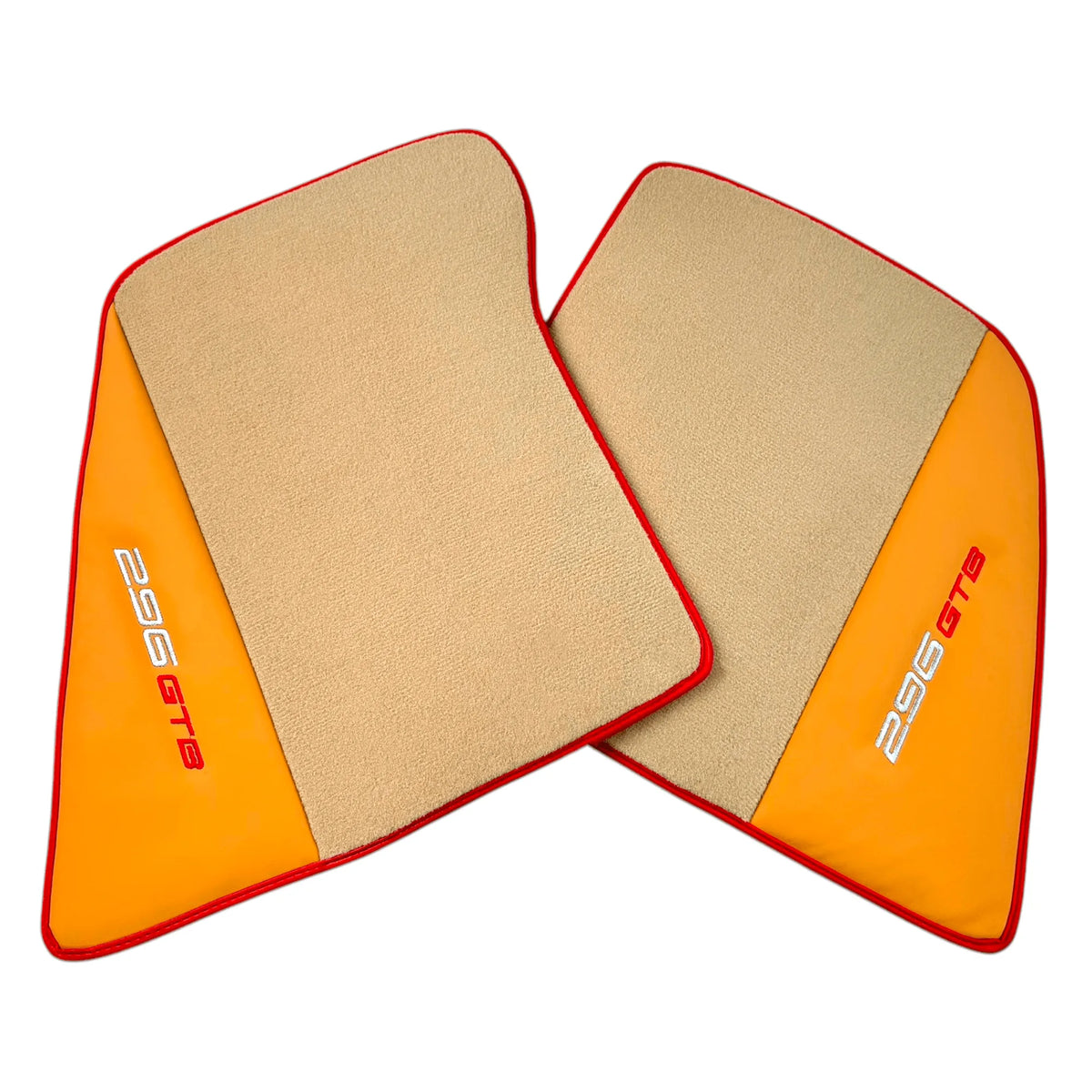 Beige Floor Mats for Ferrari 296 GTB (2022-2027) with Beige Nappa Leather | Red Trim