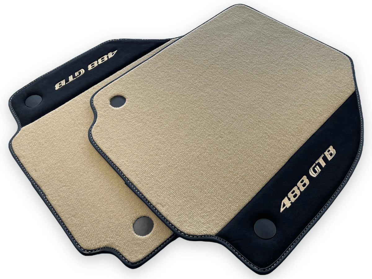 Beige Floor Mats For Ferrari 488 GTB 2016-2022 Carpets With Alcantara Leather - AutoWin