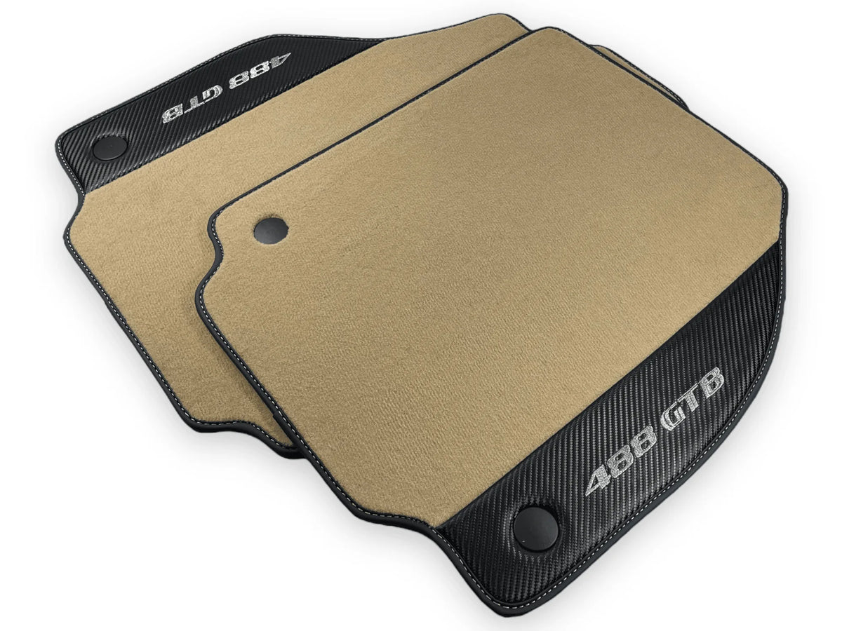 Beige Floor Mats For Ferrari 488 GTB 2016-2022 Carpets With Carbon Fiber - AutoWin