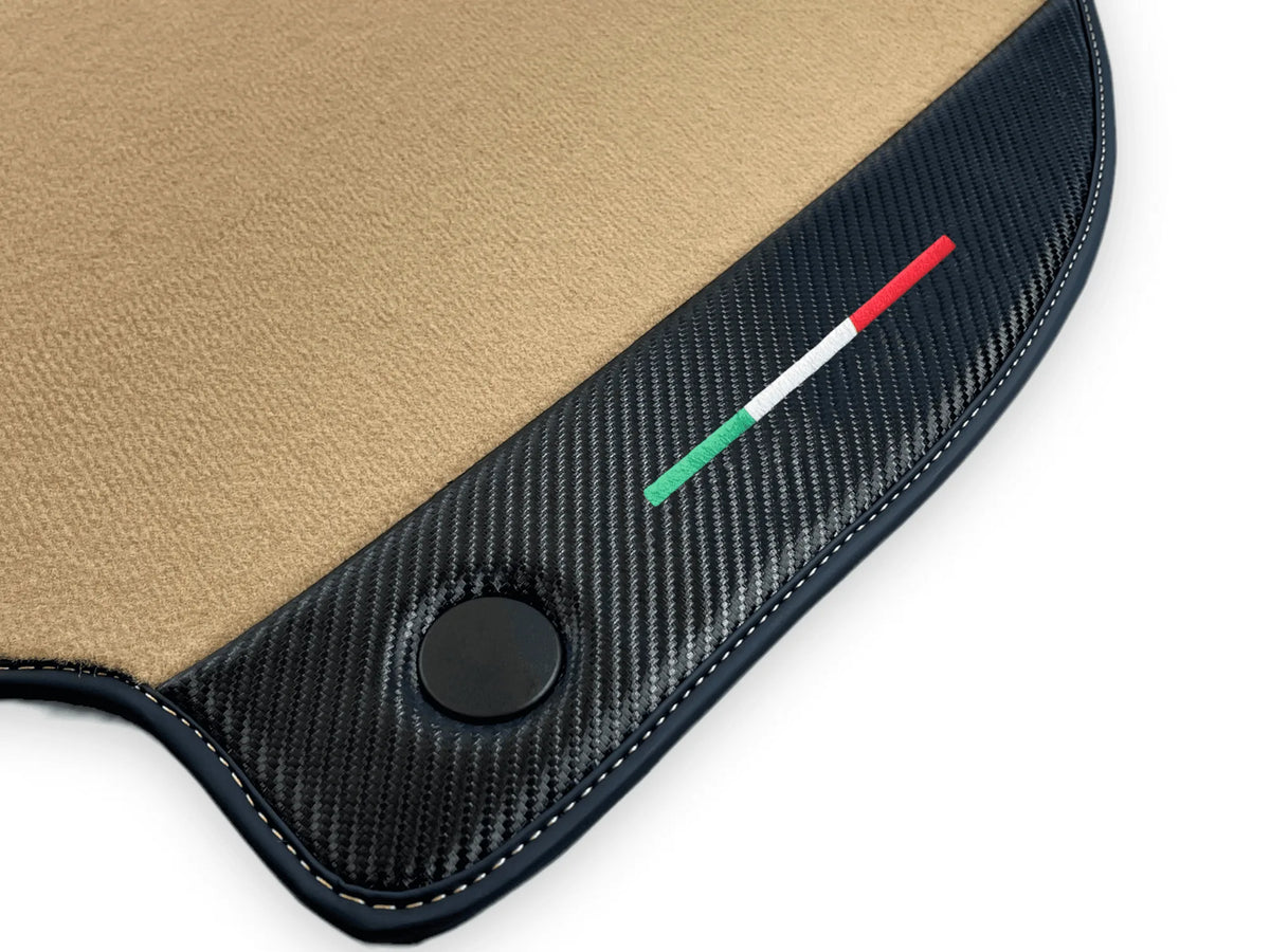 Beige Floor Mats For Ferrari 488 GTB 2016-2022 Carpets With Carbon Fiber - AutoWin