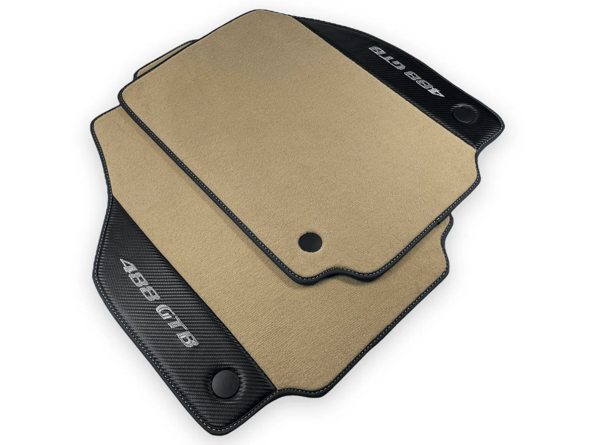 Beige Floor Mats For Ferrari 488 GTB 2016-2022 Carpets With Carbon Fiber - AutoWin