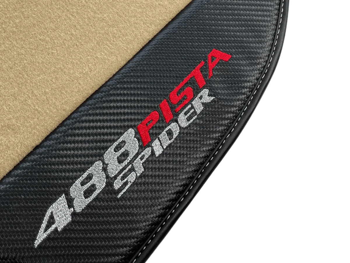 Beige Floor Mats For Ferrari 488 Pista Spider 2019-2021 With Carbon Fiber Leather - AutoWin