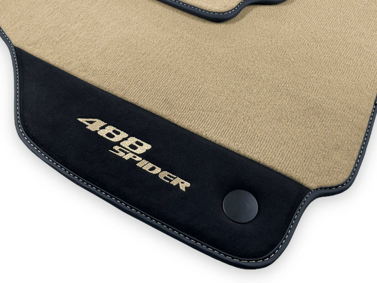 Beige Floor Mats For Ferrari 488 Spider 2015-2022 With Alcantara Leather - AutoWin