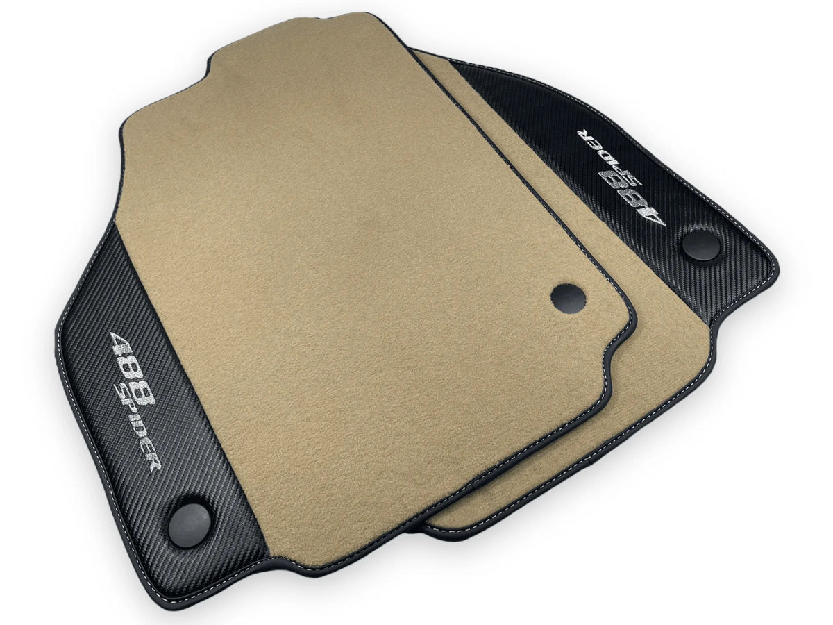 Beige Floor Mats For Ferrari 488 Spider 2015-2022 With Carbon Fiber Leather - AutoWin