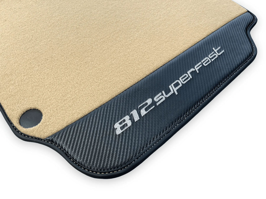 Beige Floor Mats For Ferrari 812 Superfast With Carbon Fiber Leather - AutoWin