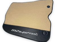 Beige Floor Mats For Ferrari 812 Superfast With Carbon Fiber Leather - AutoWin