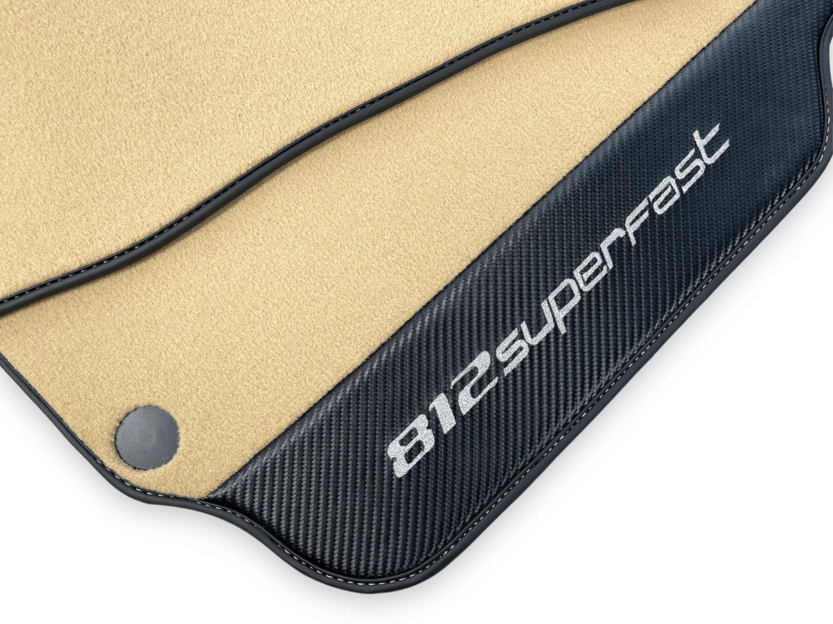 Beige Floor Mats For Ferrari 812 Superfast With Carbon Fiber Leather - AutoWin