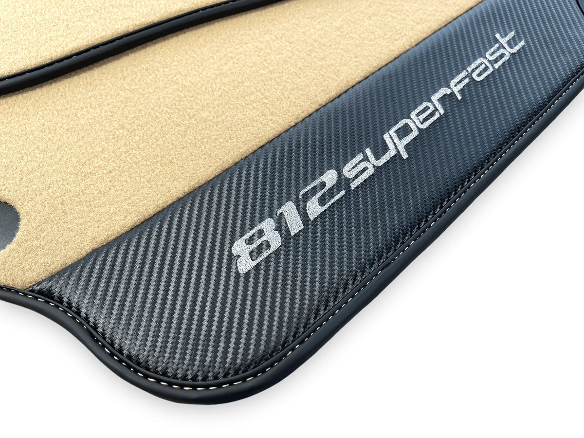 Beige Floor Mats For Ferrari 812 Superfast With Carbon Fiber Leather - AutoWin