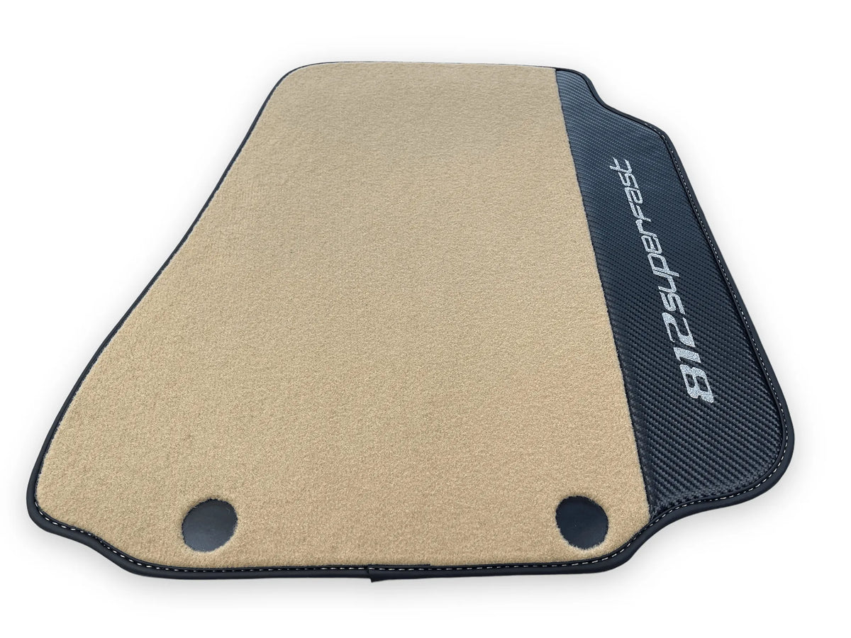 Beige Floor Mats For Ferrari 812 Superfast With Carbon Fiber Leather - AutoWin