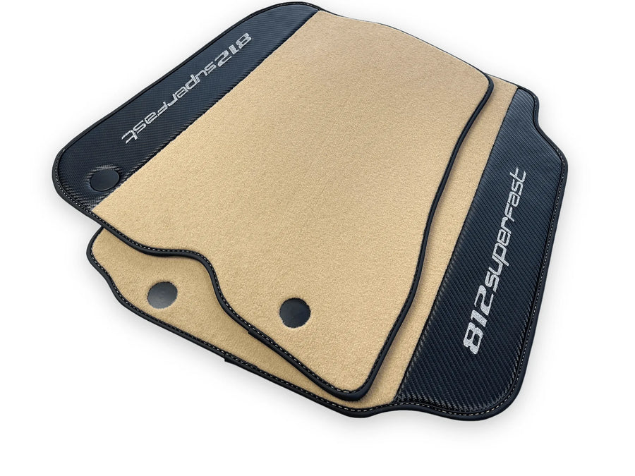 Beige Floor Mats For Ferrari 812 Superfast With Carbon Fiber Leather - AutoWin