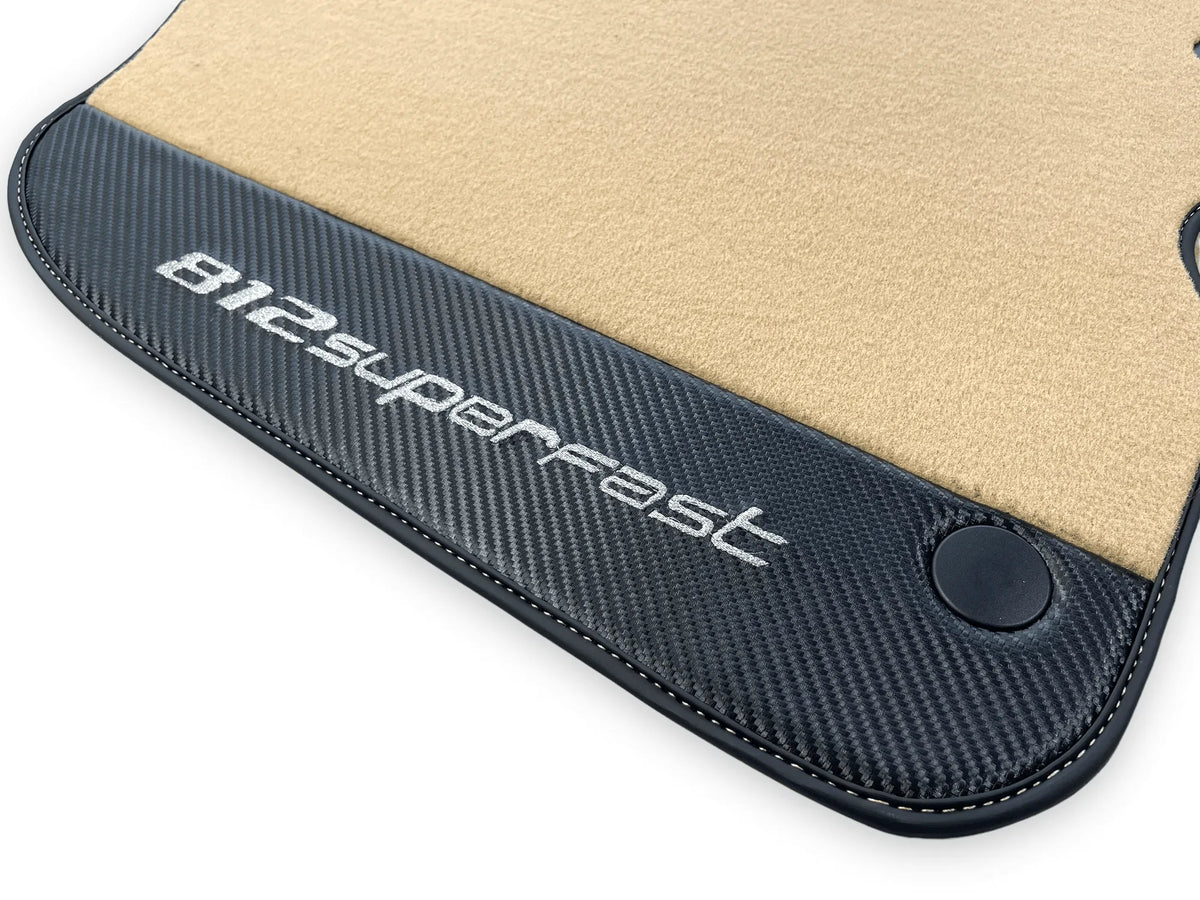 Beige Floor Mats For Ferrari 812 Superfast With Carbon Fiber Leather - AutoWin