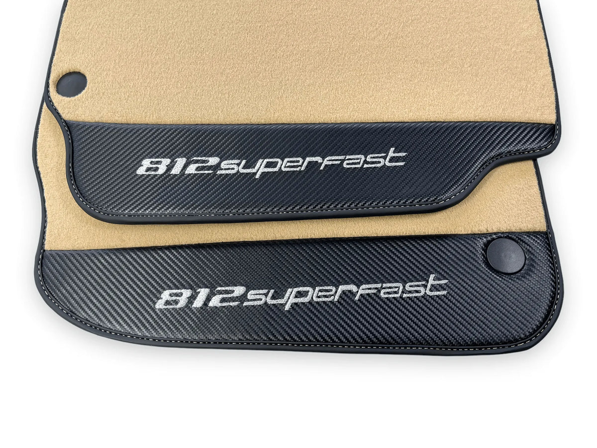 Beige Floor Mats For Ferrari 812 Superfast With Carbon Fiber Leather - AutoWin