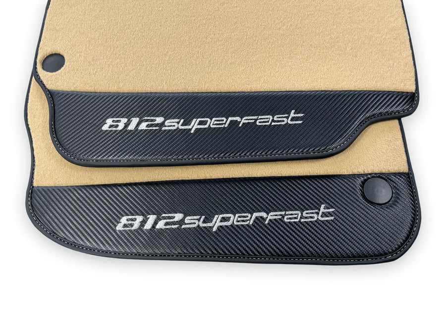 Beige Floor Mats For Ferrari 812 Superfast With Carbon Fiber Leather - AutoWin