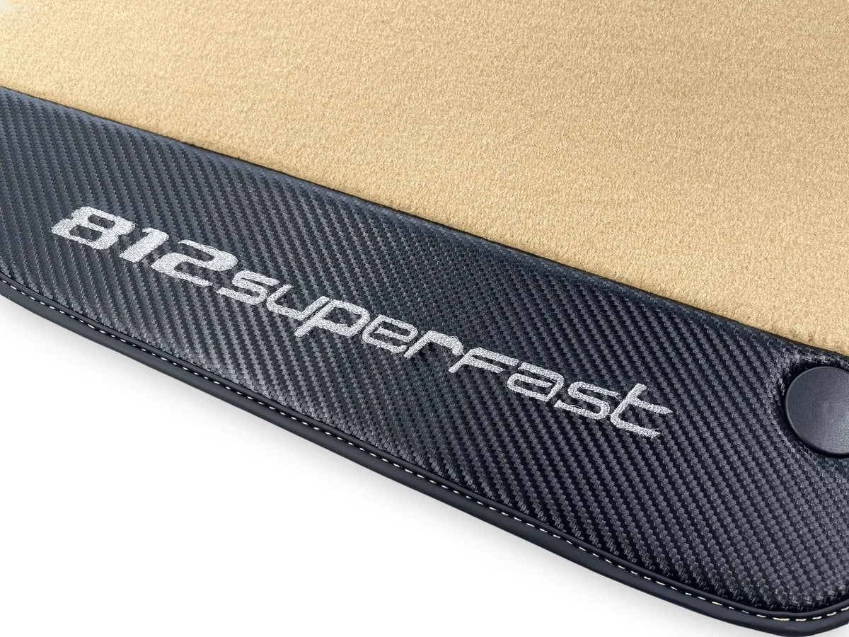 Beige Floor Mats For Ferrari 812 Superfast With Carbon Fiber Leather - AutoWin