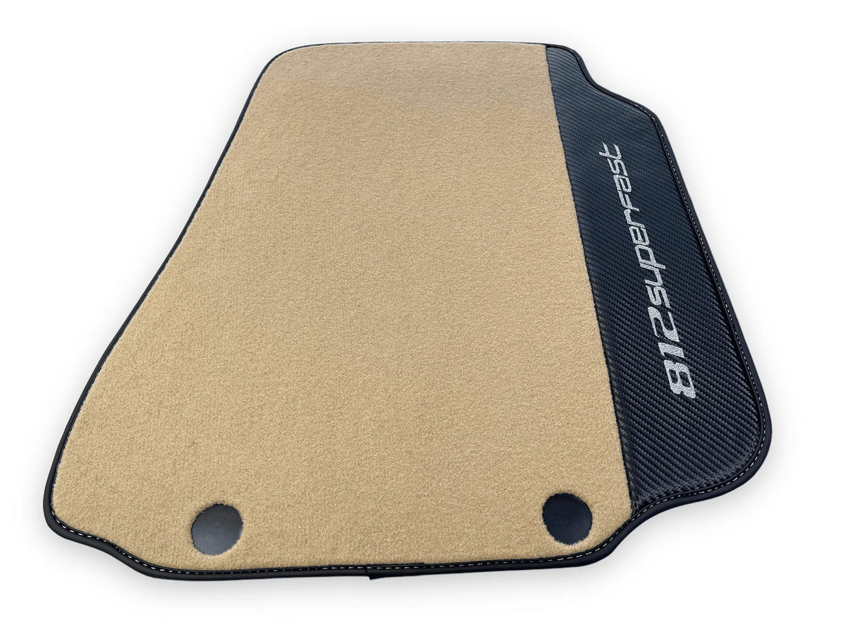 Beige Floor Mats For Ferrari 812 Superfast With Carbon Fiber Leather - AutoWin