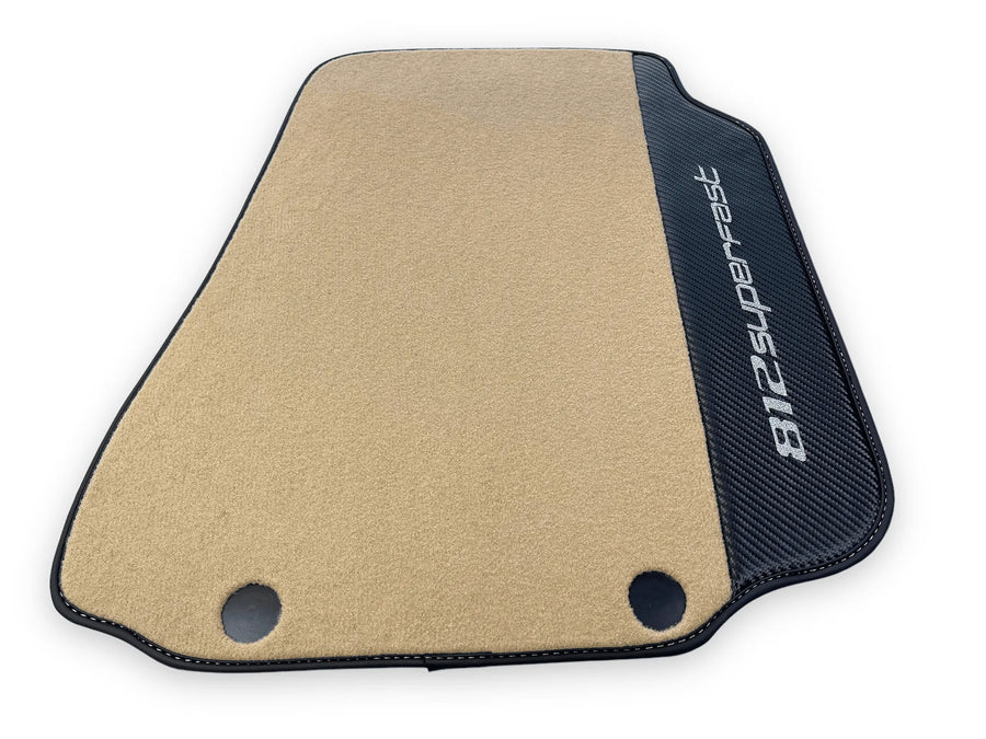 Beige Floor Mats For Ferrari 812 Superfast With Carbon Fiber Leather - AutoWin