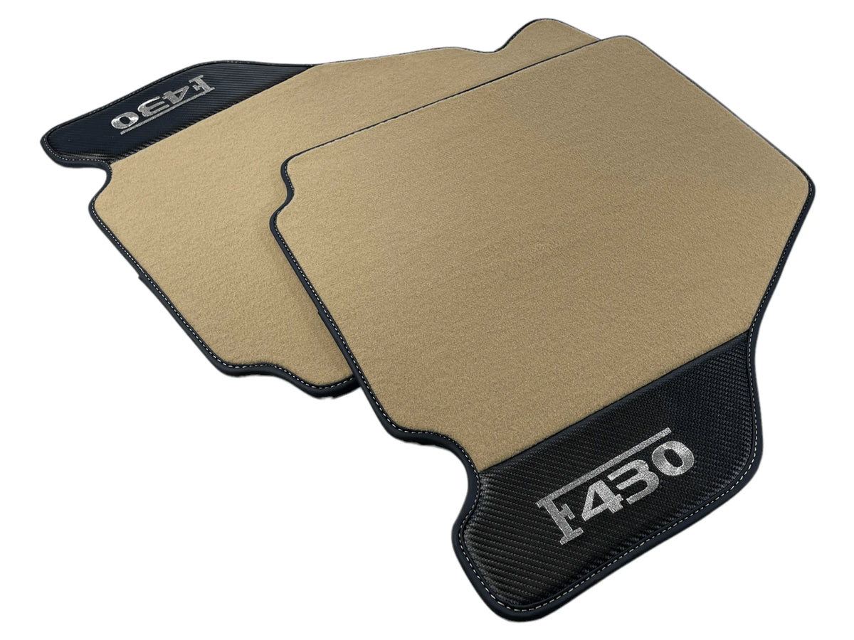 Beige Floor Mats For Ferrari F430 2004-2009 With Carbon Fiber Leather - AutoWin