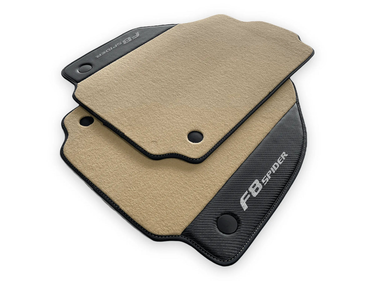Beige Floor Mats For Ferrari F8 Spider 2019-2022 With Carbon Fiber Leather - AutoWin