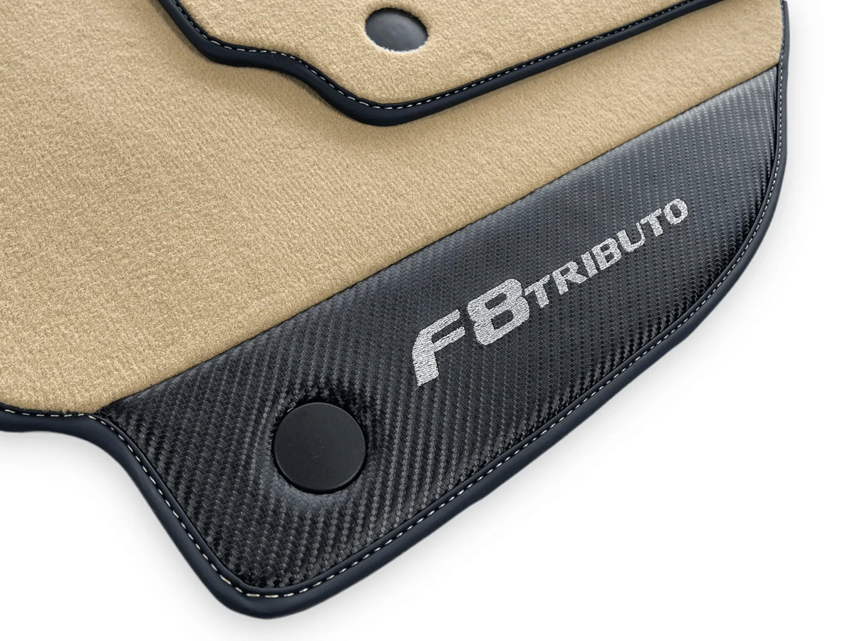 Beige Floor Mats For Ferrari F8 Tributo 2019-2022 With Carbon Leather - AutoWin