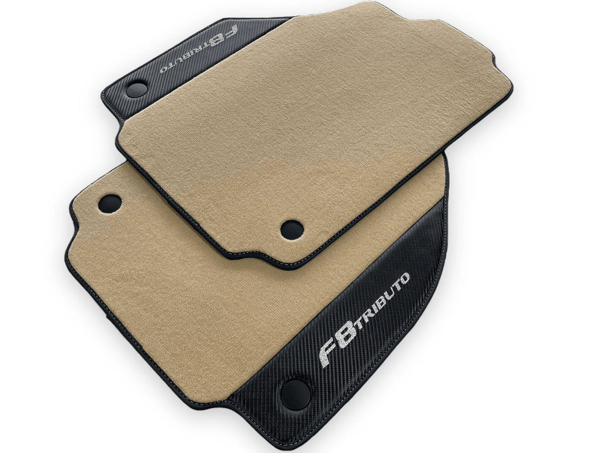 Beige Floor Mats For Ferrari F8 Tributo 2019-2022 With Carbon Leather - AutoWin